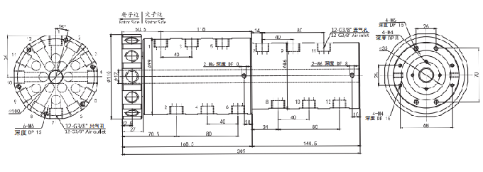 3012012 Reihe 3012012 Durchgangs-pneumatische u. elektrische Drehdurchführungsschleifring Zeichnung Reihen-G3/8 12